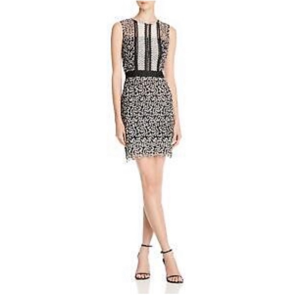 Aqua Black White Floral Mix Lace Jewel‎ Neck Sheath Mini Cocktail Party Dress XS